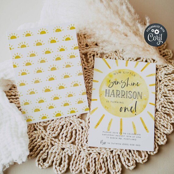 Sunshine Birthday Invitation Template, Printable First Trip Around The Sun Invite, Editable Our Little Sunshine Invite, Digital Download #S1