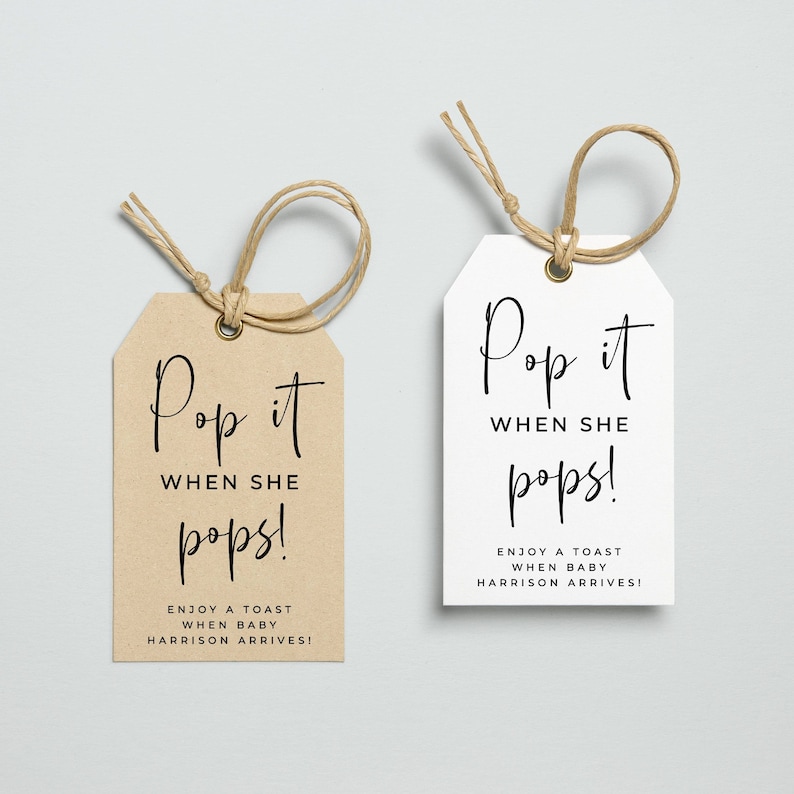 Pop It When She Pops Tag Template Printable Modern Baby - Etsy Canada
