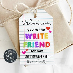 Sie sind der Schreibfreund für mich Valentinstag Geschenkanhänger Vorlage, druckbare bearbeitbare Valentine Pen Bleistift Marker Tag, sofortiger Download