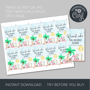 Tropical Christmas Gift Tag Template, Printable Summer Holiday Party ...