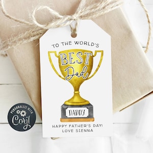 World's Best Dad Trophy Gift Tag Template, Printable Father's Day Tags, Editable Personalized Tag for Dad, Best Dad Award, Instant Download