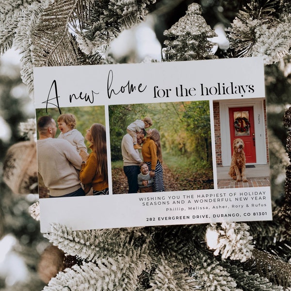 A New Home For The Holidays Christmas Card Template, Printable Photos Holiday Card, Decking New Halls Moving Announcement, Instant Download