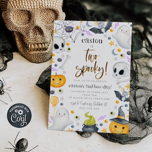 Two Spooky Birthday Invitation Template, Printable Halloween 2nd Birthday Invite, Editable Birthday Costume Invite, Instant Download, #H3