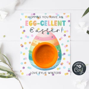 Plantilla de tarjeta con plastilina para Pascua, soporte para plastilina para huevos de Pascua imprimible, etiquetas editables para el aula escolar, descarga instantánea