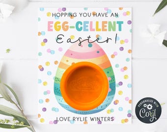 Easter Play Dough Card Template, Printable Egg-Cellent Easter Egg Playdoh Holder, Editable Classroom School Tags, Digital Download