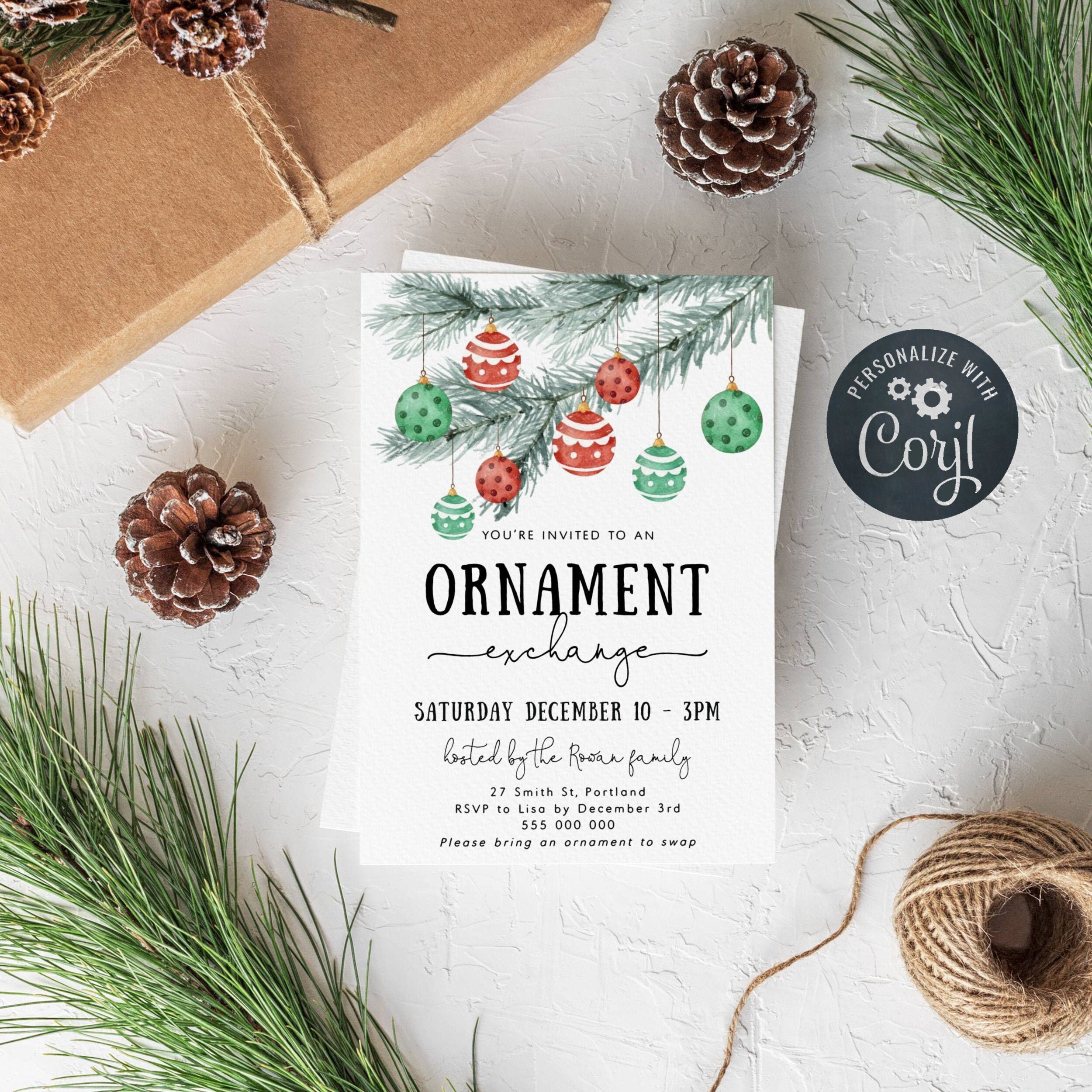 Ornament Exchange Invitation Template Printable Christmas Etsy