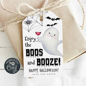 Étiquettes de faveur d'Halloween Enjoy The Boos & Booze, étiquette de cadeau de vin d'Halloween imprimable, étiquettes de jeu d'alcool d'Halloween modifiables, téléchargement immédiat