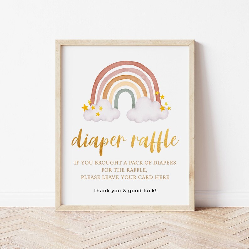 Rainbow Baby Shower Diaper Raffle Sign Printable Boho Shower - Etsy