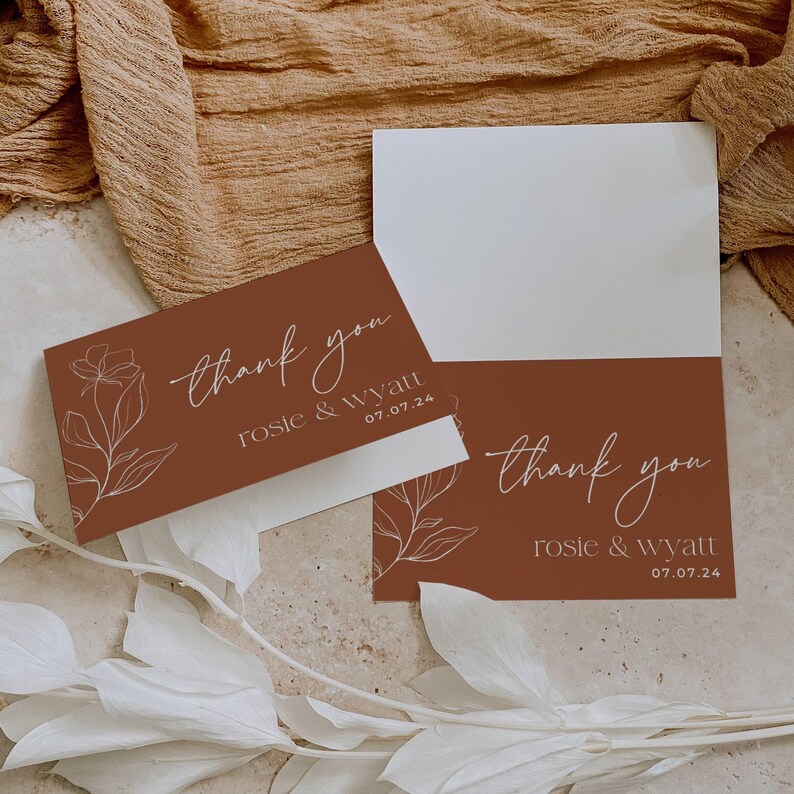 Terracotta Floral Thank You Card Template, Printable Boho Desert Wedding Thank You Note, Editable Rust Thank You, Digital Download, #TCW image 3
