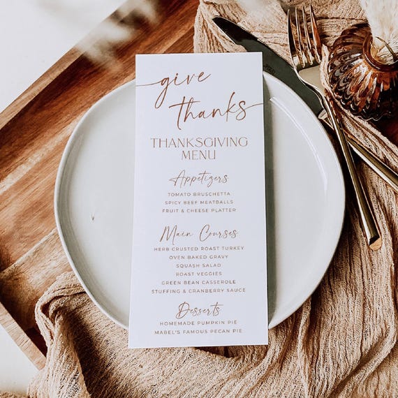 Terracotta Thanksgiving Menu Template, Printable Modern Friendsgiving Menu Cards, Editable Boho Simple Dinner Menu, Digital Download, #T1