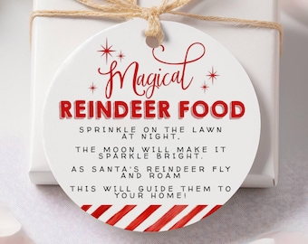 Printable Round Magical Reindeer Food Tag Template, Editable Christmas Eve Sprinkle Favor Tag, Kids Christmas Gift Tag, Digital Download