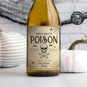 Editable Halloween Wine Bottle Label Template, Printable Poison Vintage Halloween Wine Label, Hallowine Editable Label, Instant Download