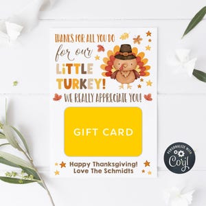 Thanksgiving Lehrer Wertschätzung Geschenk Kartenhalter Vorlage, druckbare Little Truthahn Tag, bearbeitbare Mitarbeiter Schule Gunst Tags, sofortiger Download