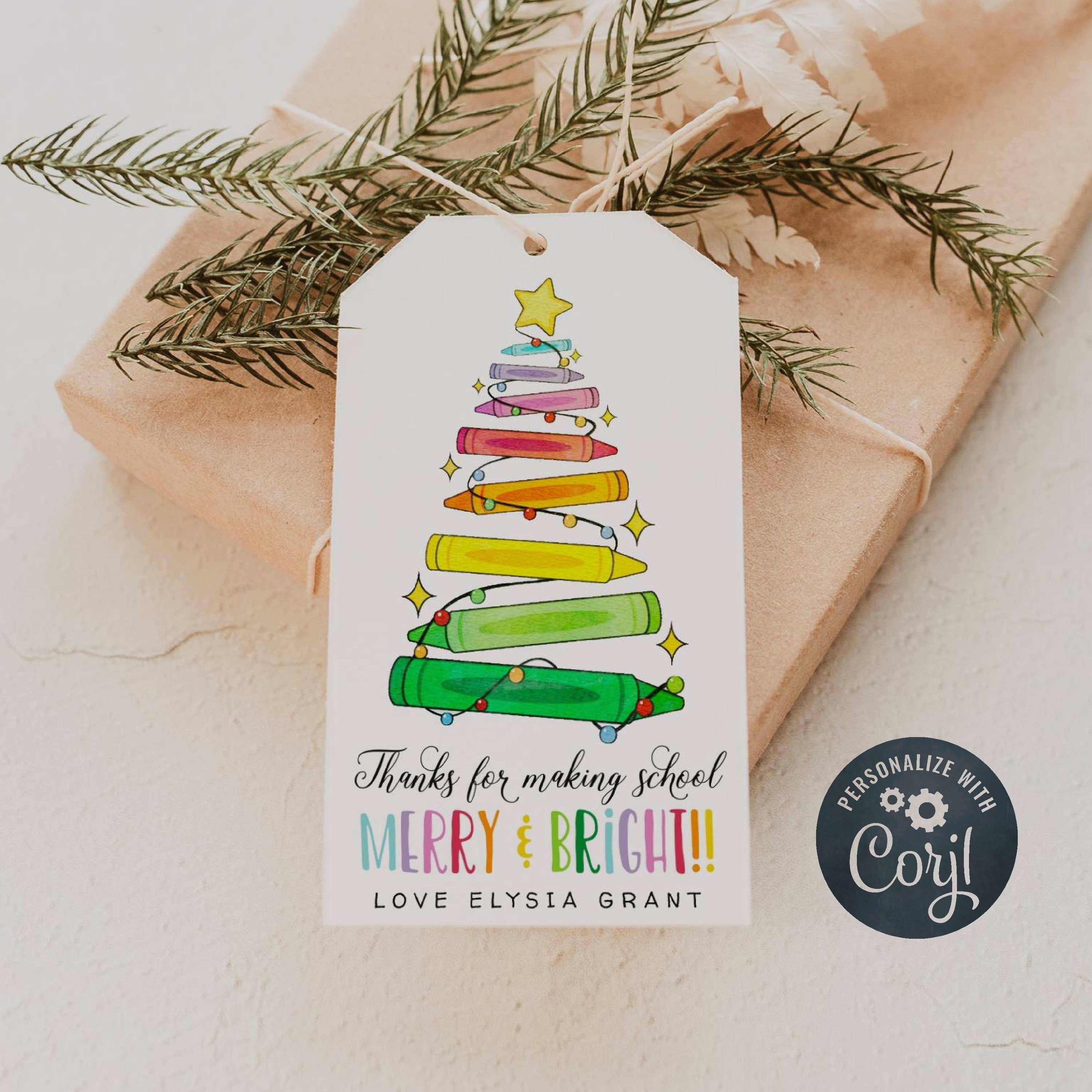 Watercolor Christmas Tree Gift Tag, Christmas Gift Tag, Holiday