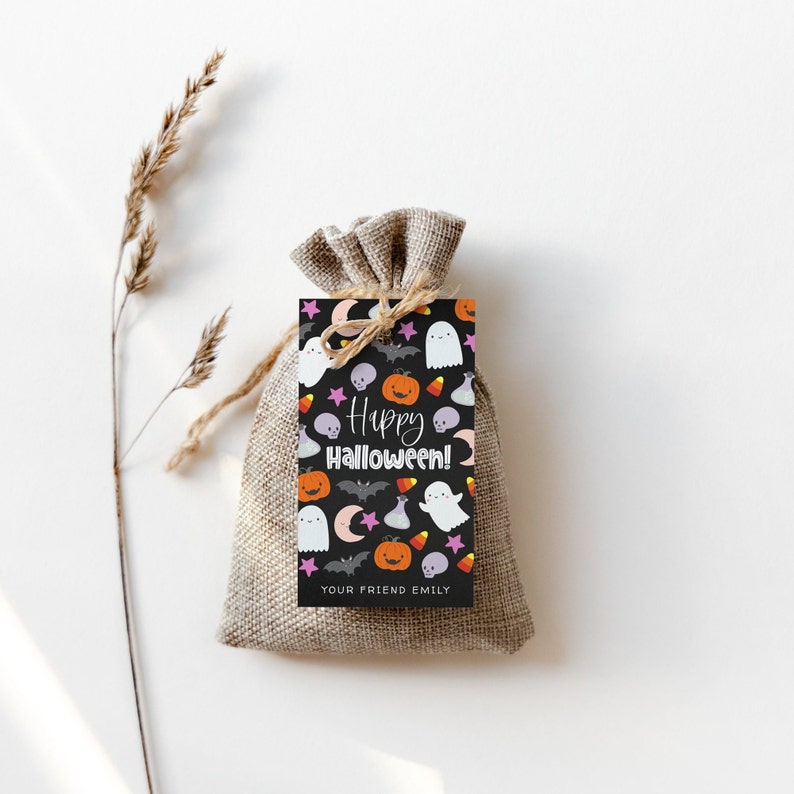 Printable Halloween Favor Tag Template, Editable Cute Halloween Gift ...