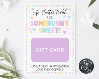 An Easter Treat For Somebunny Sweet Gift Card Holder Template, Printable Pastel Easter Tag, Editable Easter Bunny Card Tag, Instant Download