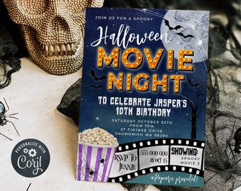 Halloween Backyard Movie Night Invitation Template, Printable Scary Movie Invite, Editable Spooky Outdoor Party Invite, Digital Download #M1
