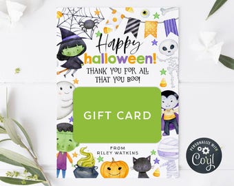 Halloween Cute Gift Card Holder Template, Printable Thanks For All You Boo Tag, Editable Spooky Teacher Appreciation Card, Digital Download