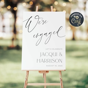 Minimalistische Verlobungsfeier Willkommensschild Vorlage, druckbares Poster, bearbeitbares modernes Engagement Board, sofortiger Download, #EN1