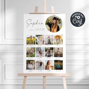 Modello di poster per collage di foto di laurea K-12, immagini di scuola superiore stampabili, cartello con foto di laurea modificabili, download immediato