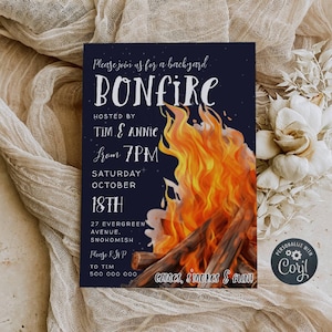 Fall Backyard Bonfire Invitation Template, Printable Harvest Campfire Invite, Editable Autumn Bonfire Birthday Invite, Instant Download, #FB