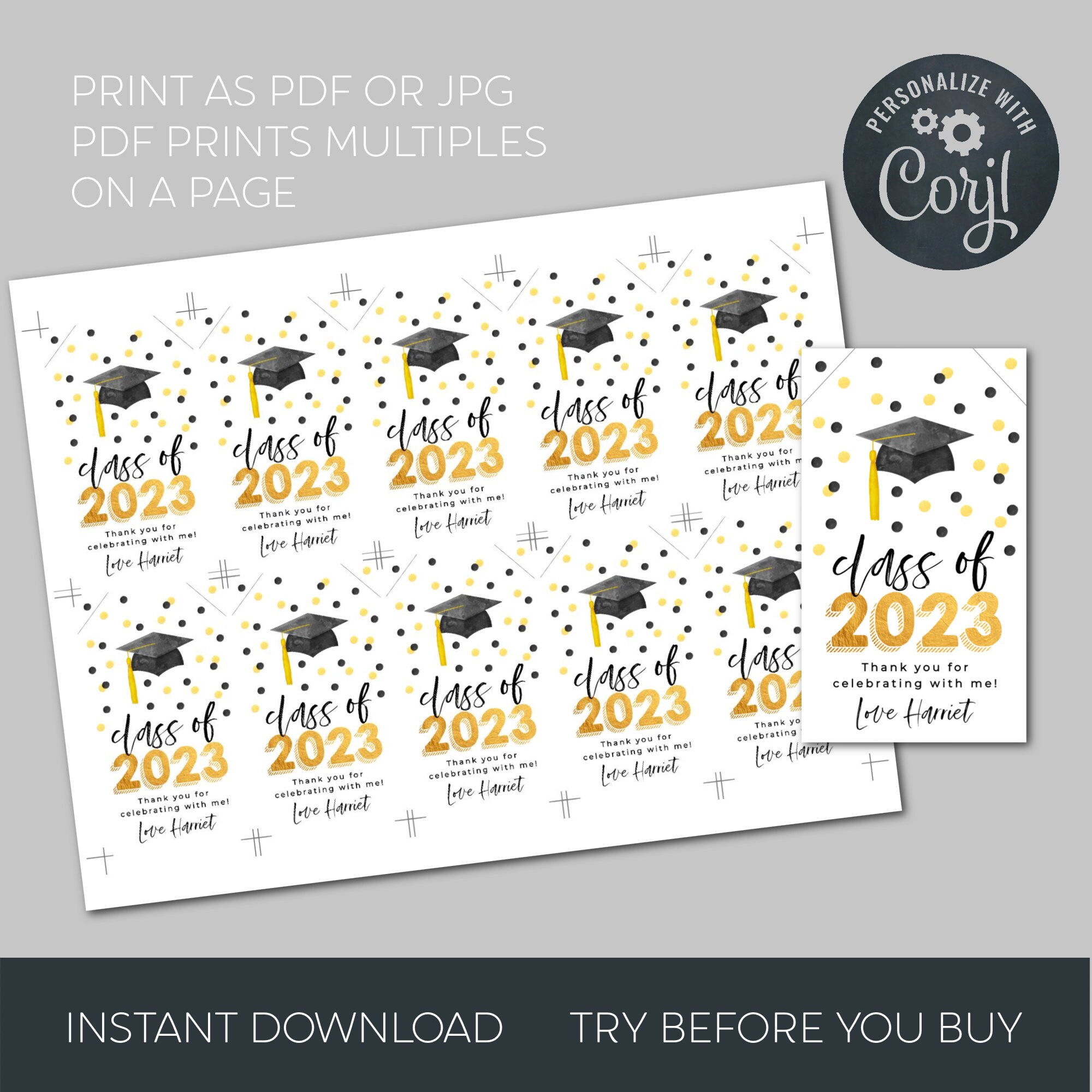 Graduation Class of 2026 Gift Tag Template, Printable Grad Party Favor ...