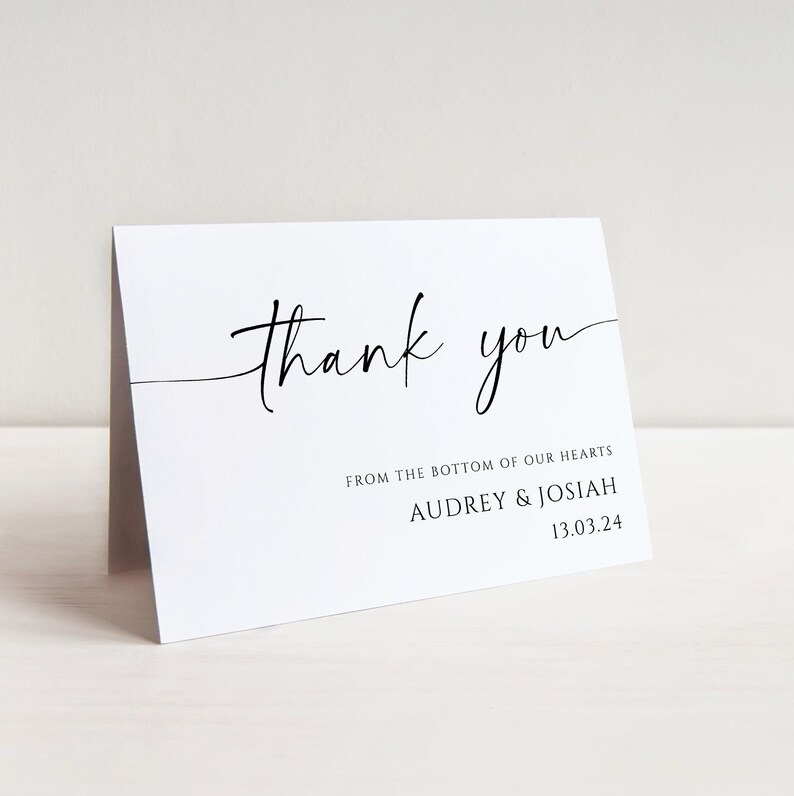 Minimalist Script Thank You Card Template, Printable Modern Classic Wedding Thank You, Editable Folded Or Flat Thanks, Instant Download MW2 image 4