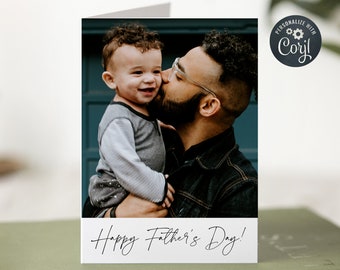 Editable Father's Day Card Template, Printable Happy Father's Day Photo Card, Picture Card For Dad, Daddy Greeting Card, Digital Download