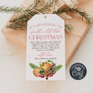 Editable Christmas Stovetop Potpourri Gift Tag Template, Printable It's Beginning To Smell A Lot Like Christmas Tags, Instant Download