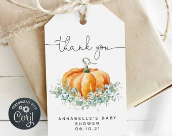 Fall Baby Shower Favor Tags, Printable Pumpkin Gift Tags, A Little Pumpkin is on the Way, Editable Thank You Tags, Instant Download, #PLB