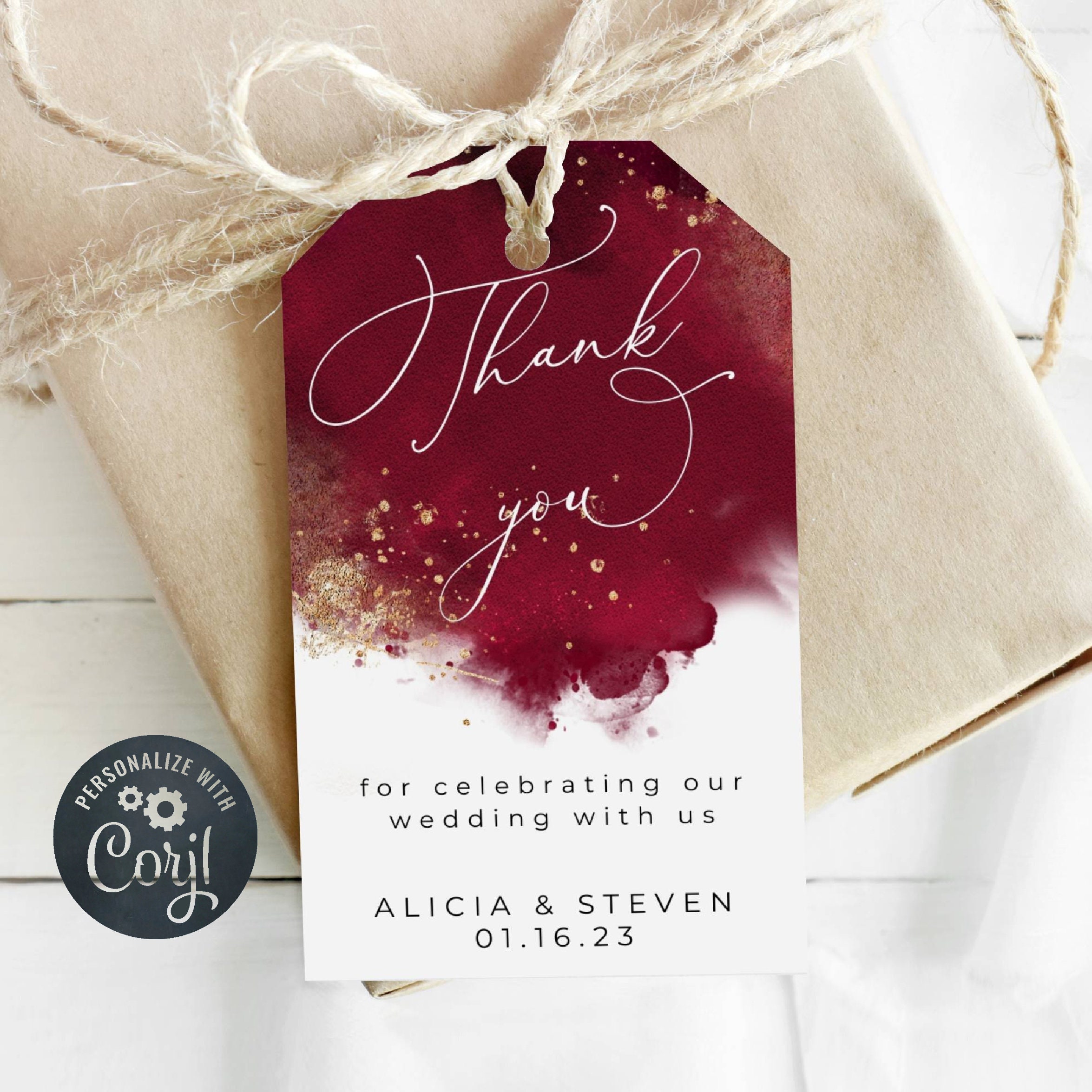 100 Etichette Portafortuna Personalizzate Per Bomboniere Matrimonio - Grazie, Benvenuto - Eleganti E Robusti Tag Regalo 7x4,5cm