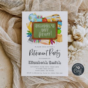 Teacher Retirement Party Invitation Template, Printable School's Out Forever Invite, Editable Educator Retired Invite, Instant Download, #TR