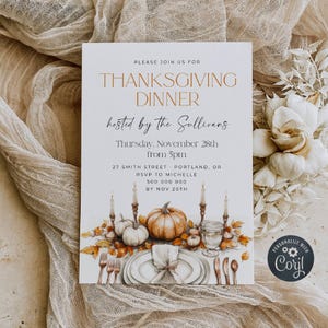 Thanksgiving Dinner Invitation Template, Printable Friendsgiving Table Invite, Editable Potluck Feast Invitation, Instant Download