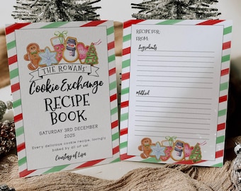 Holiday Cookie Exchange Recipe Card Template, Printable Christmas Cookie Swap Recipe Book, Editable Recipe Cards, Digital Download, #CCE