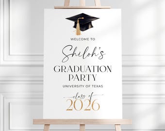 Graduation Welcome Sign Template, Printable Class Of 2026 Graduate Welcome Board, Editable Modern Grad Cap Party Poster, Digital Download