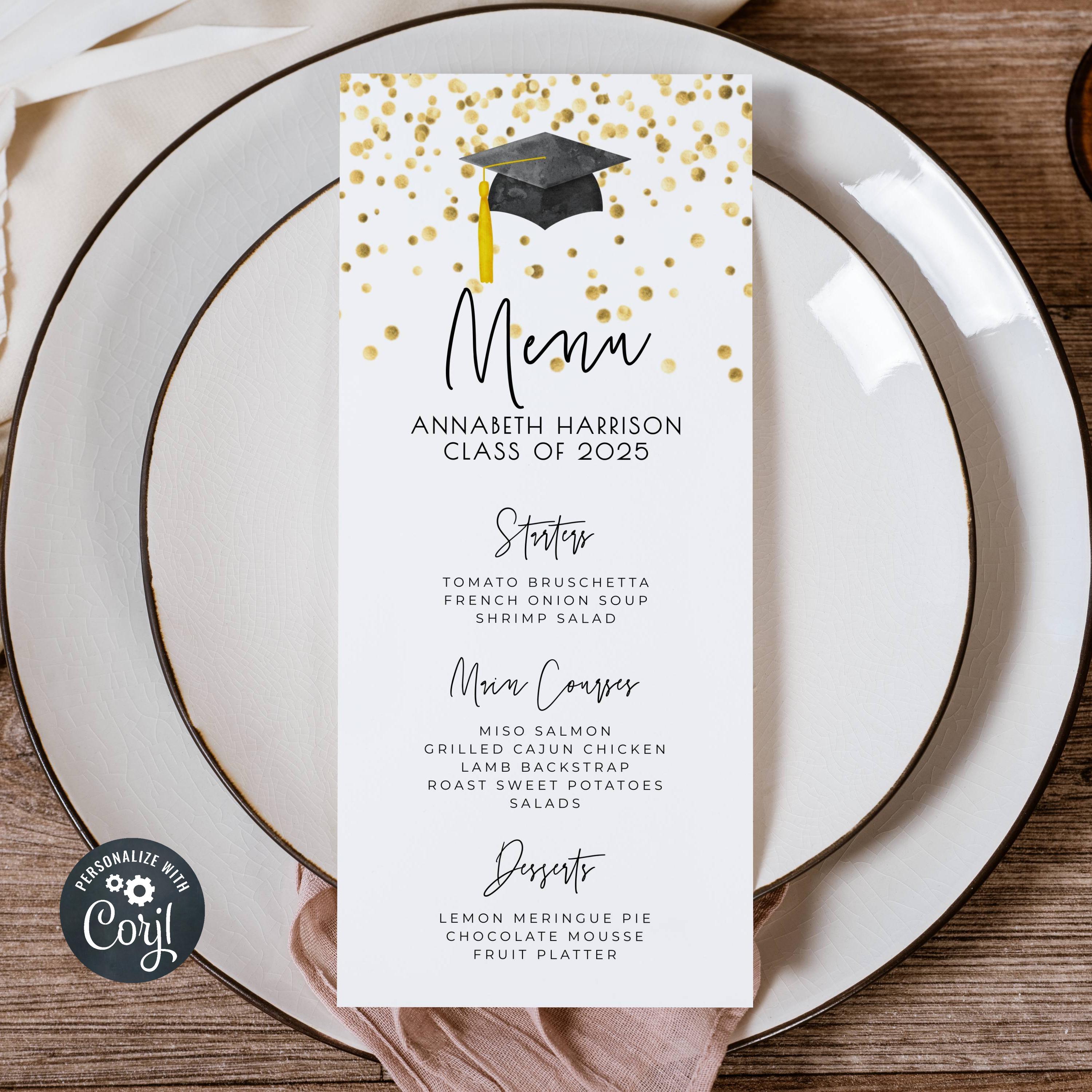 Graduation Dinner Menu Template, Printable Modern Graduate Table Decor ...