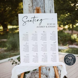 Minimalist Script Wedding Seating Chart Template, Printable Modern Seating Plan Poster, Editable Simple Table Chart, Digital Download, #MW2