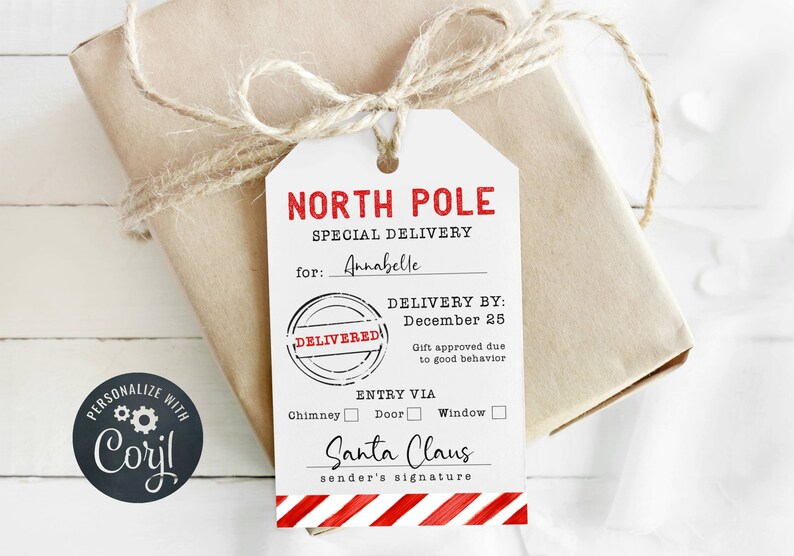 Printable North Pole Special Delivery Tag Template Editable Etsy