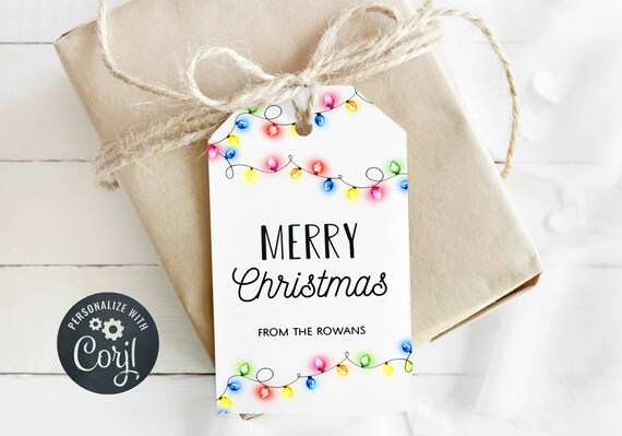 Christmas Fairy Lights Gift Tag Template Printable Holiday | Etsy