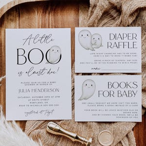 Zestaw zaproszeń na przyjęcie z okazji Halloween Baby Shower, zestaw szablonów Little Boo do wydrukowania na Baby Shower, edytowalne zaproszenie z uroczym duchem, natychmiastowe pobranie, #funt