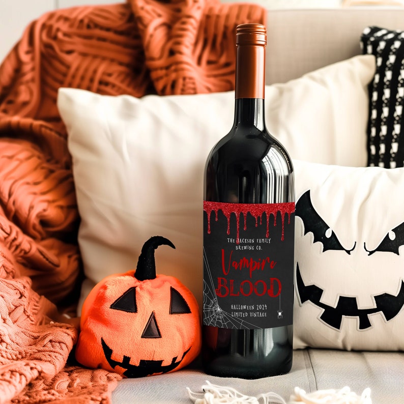 Vampire Blood Halloween Wine Bottle Label Template, Printable Spooky ...
