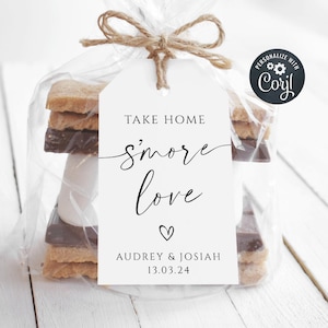 Take Home S'more Love Wedding Favor Tag Template, Printable Modern Smores Gift Tags, Editable Minimal Thank You Tags, Instant Download, #MW2