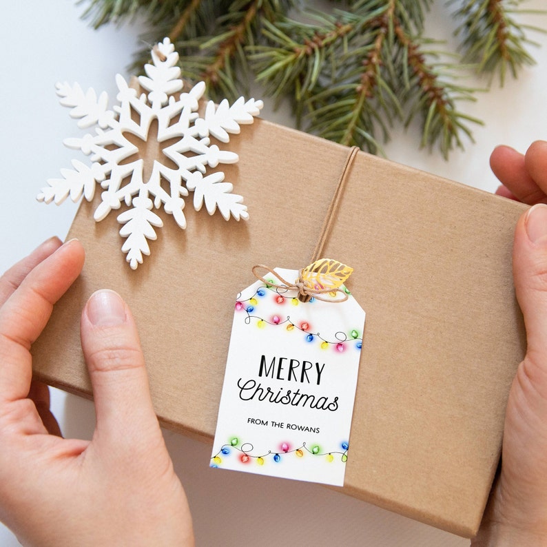 Christmas Fairy Lights Gift Tag Template Printable Holiday - Etsy