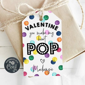Valentine&#39;s Day Pop It Gift Tag Template, Printable You Make My Heart Pop Tag, Editable Rainbow School Classroom Valentine, Instant Download
