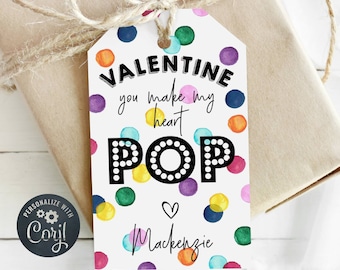 Valentine's Day Pop It Gift Tag Template, Printable You Make My Heart Pop Tag, Editable Rainbow School Classroom Valentine, Digital Download