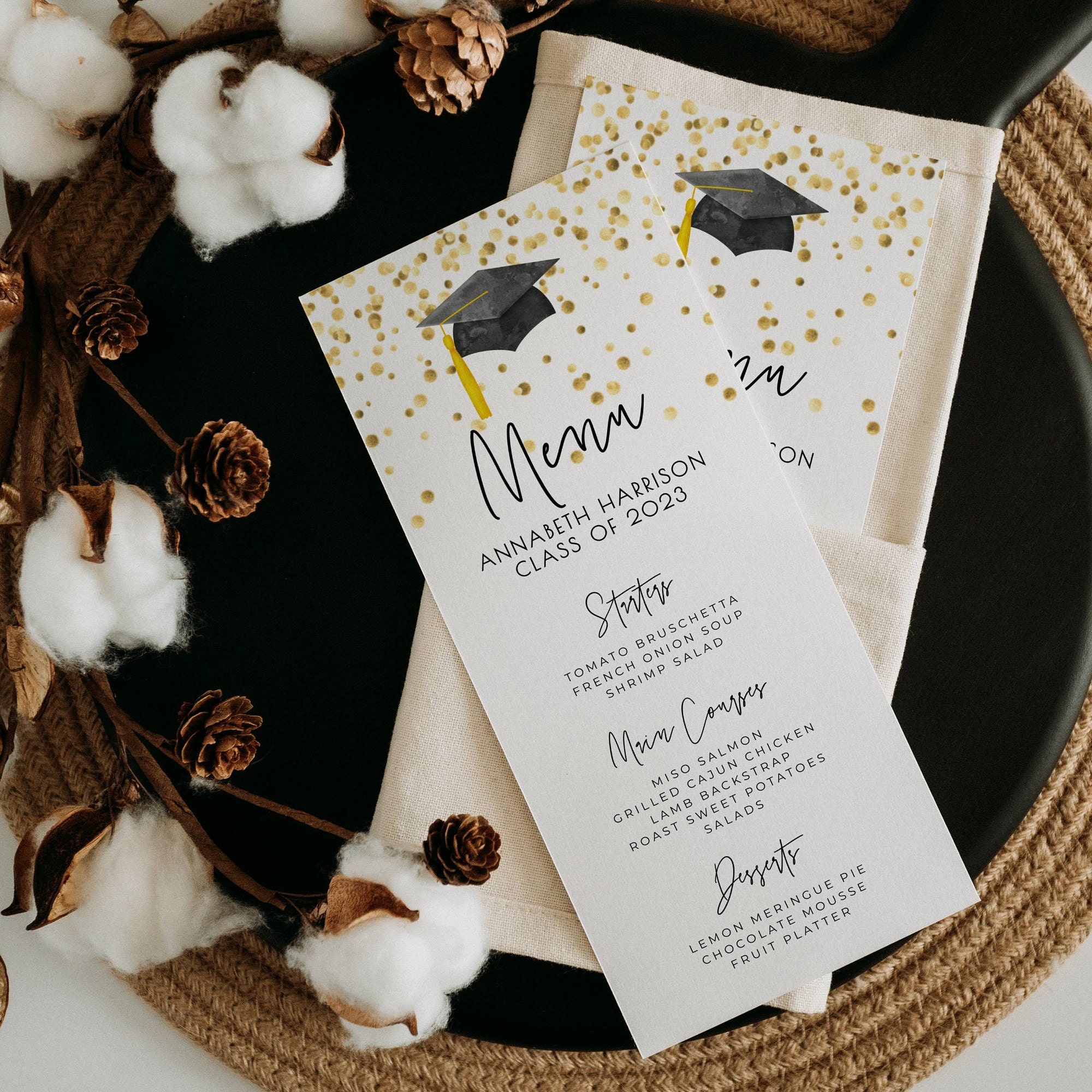 Grad Balloon Menu Graduation Dinner Menu Template, Printable Gold Confetti Graduate Table ...