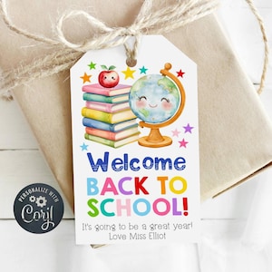 Welcome Back To School Gift Tag Template, Printable First Day Of School Favor Tag, Editable Student Classroom Tags, Instant Download