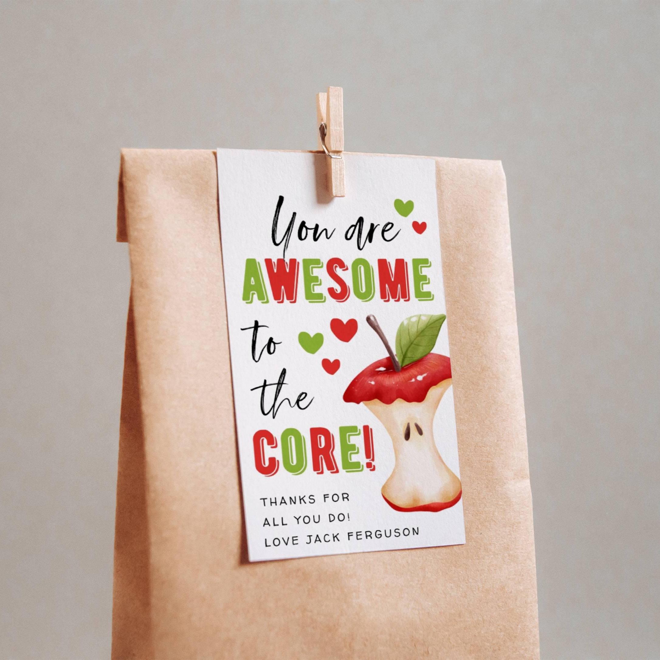 Awesome to the Core Appreciation Gift Tag Template, Printable Apple ...