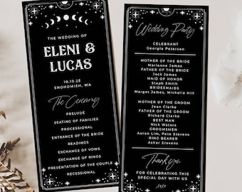 Tarot Card Wedding Program Template, Printable Gothic Halloween Order Of Ceremony, Editable Moon Phases Program, Digital Download, #H9