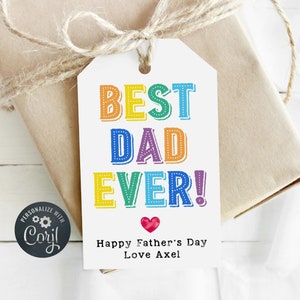 Best Dad Ever Gift Tag Template, Printable Father&#39;s Day Favor Tags, Editable Rainbow Personalized Tag For Daddy From Kids, Instant Download